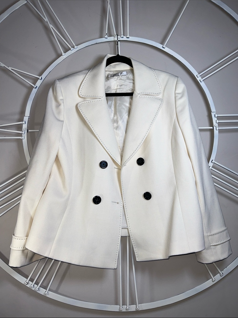 Tahari Arthur S. Levine Double-Breasted Blazer with Contrast Stitching - Cream